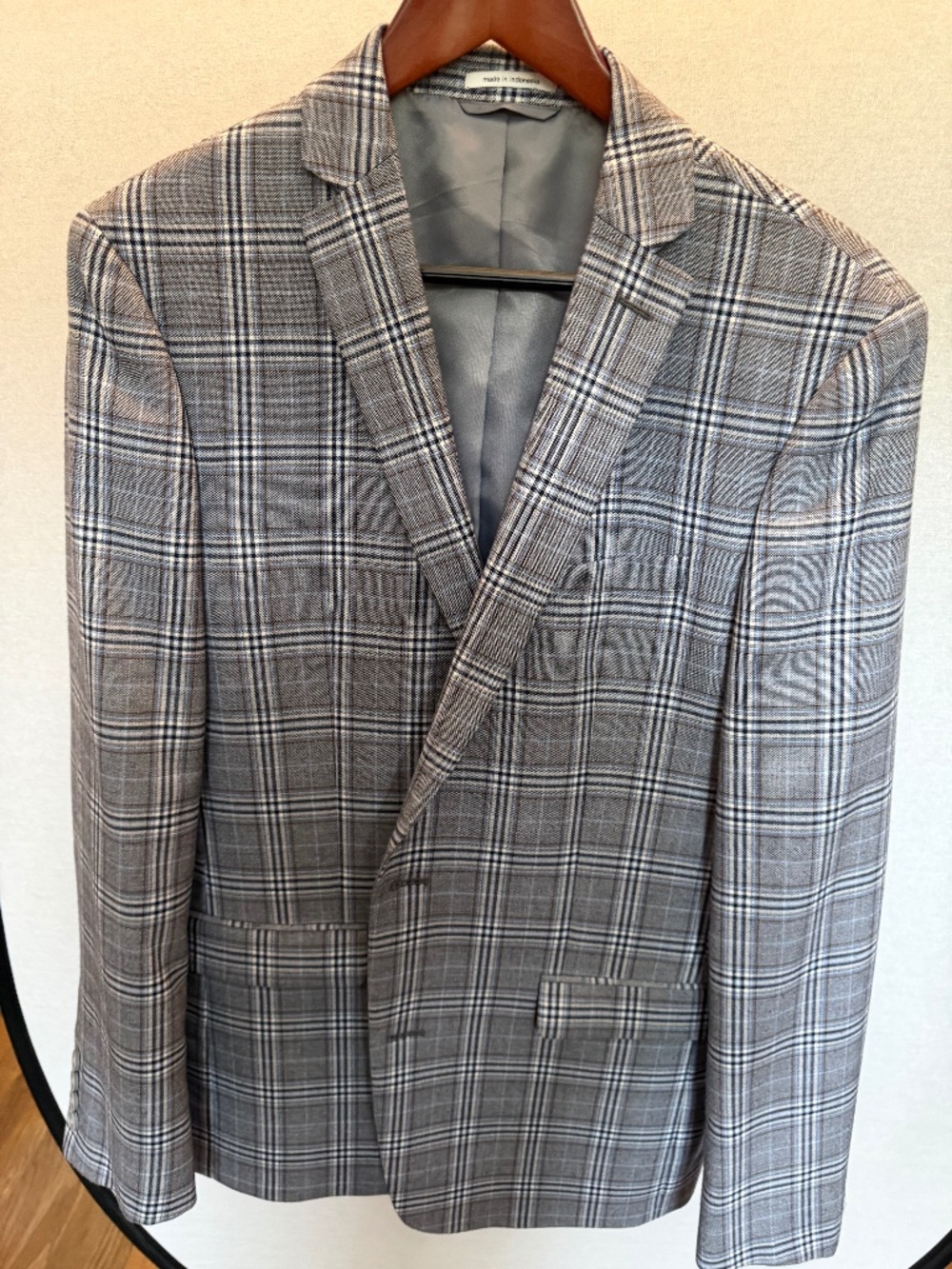 Bar III Slim Fit Gray Blue Plaid Blazer Sport Coat 40R
